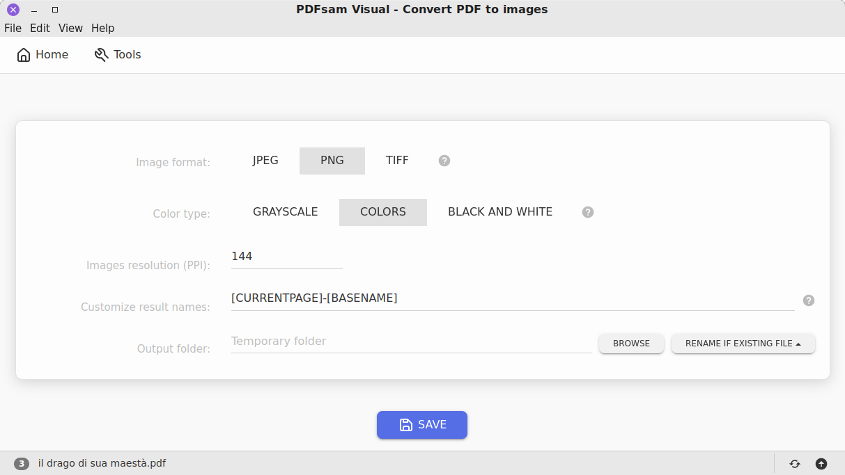 PDFsam Visual convert PDF to images